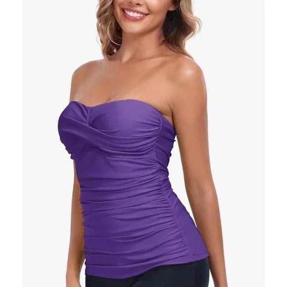 NEW Relleciga Dark Purple Large Ruched Tankini Top‎ Tummy Control - Picture 3 of 9